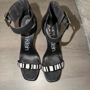 Calvin Klein Striped Black and White Heels